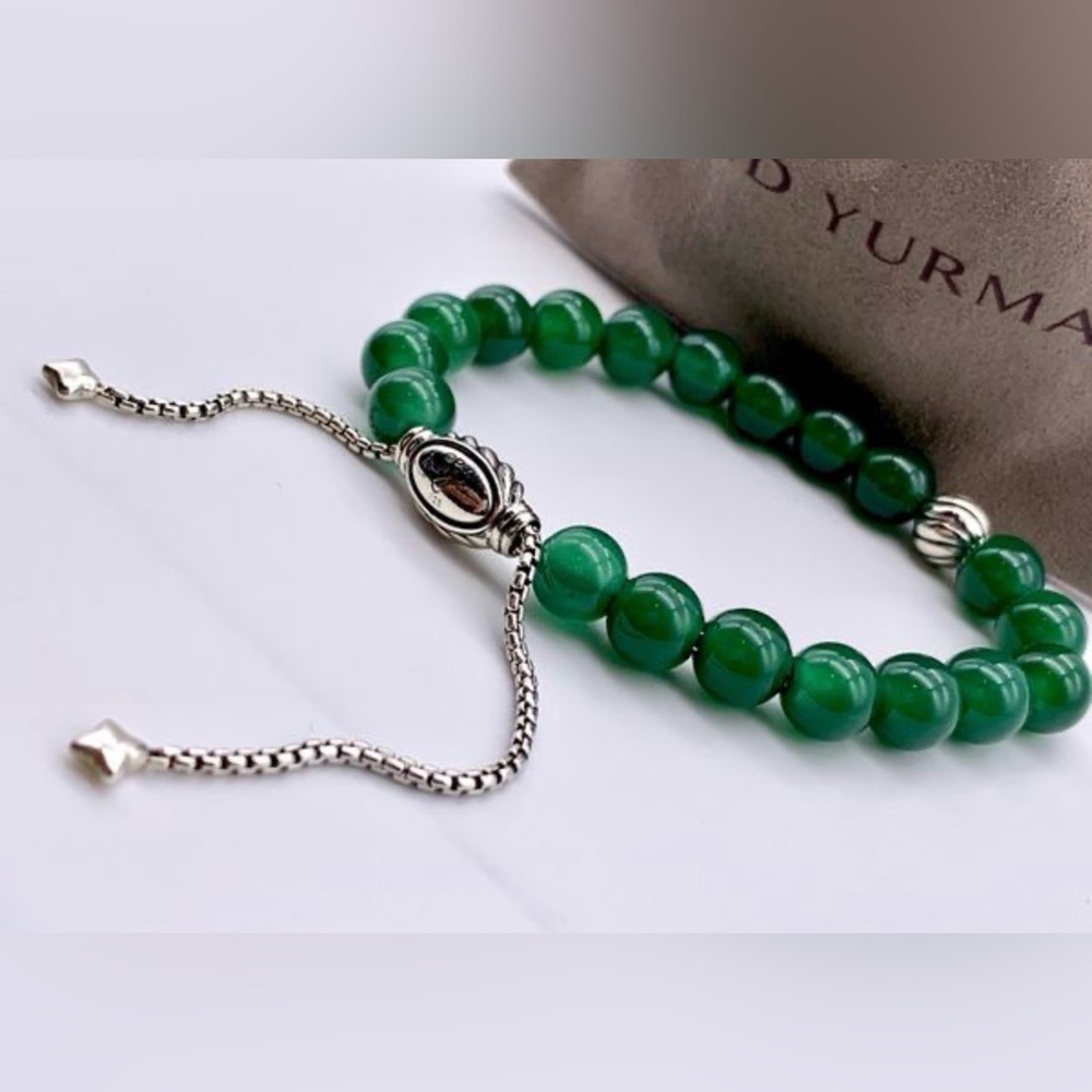 ☘️ ☘️David Yurman Green Onyx Spiritual Bead Bracelet with silver wave ball 🧚🏻